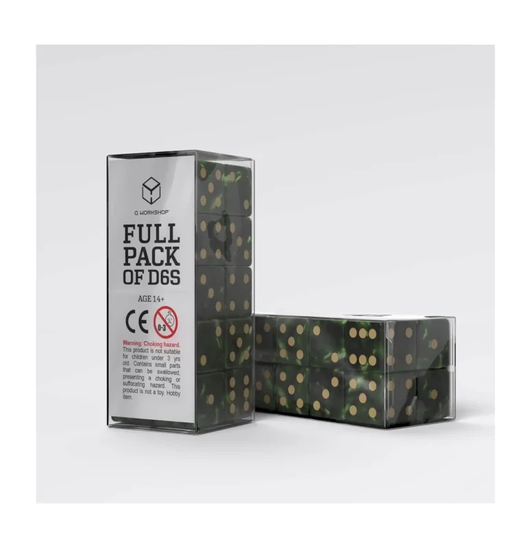 Dados Full Pack of D6s Verde y Oro (20 unidades) - Q Workshop