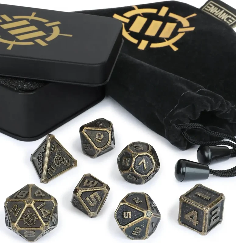 Set Dados Metal DnD (7 Unidades) con Estuche - Enhance Gaming
