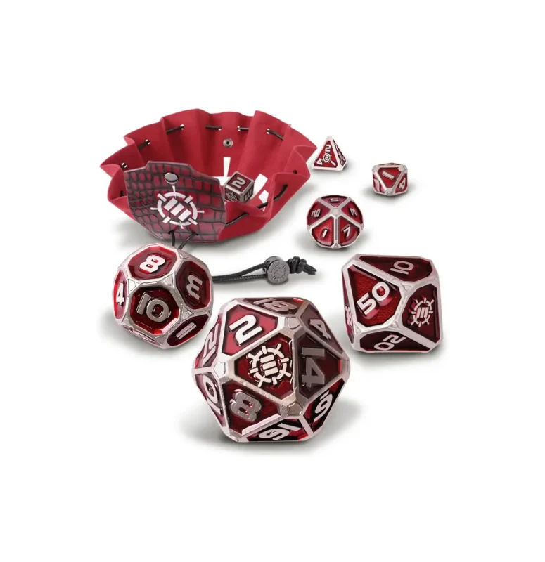 Set Dados Metal DnD Bandeja 2en1 (Edición Coleccionista Roja) - Enhance Gaming