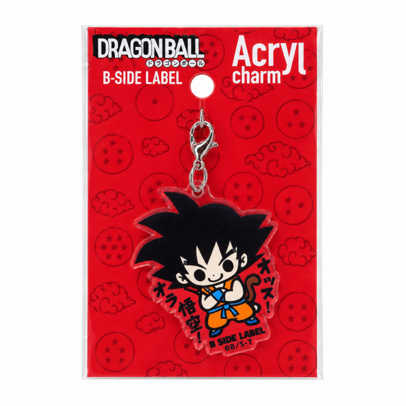 Llavero charm B-SIDE LABEL Dragon Ball de Goku, en su embalaje original sobre fondo blanco