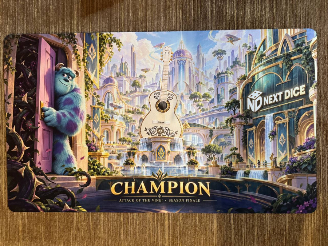 Tapete CHAMPION de diseño exclusivo Next Dice para la final de temporada de Disney Lorcana